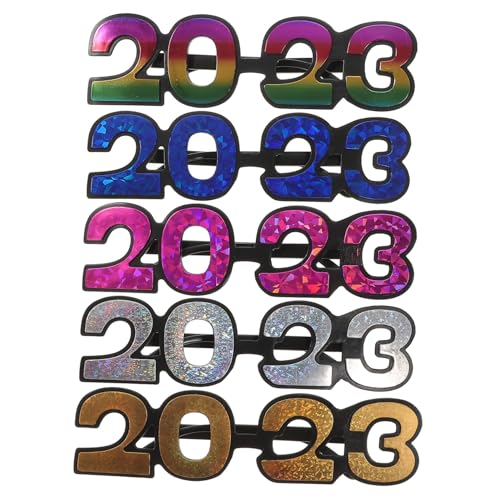 PartyKindom 5 Paare Neujahrs Partybrillen aus Robustem PC Material Lustige Zahlenbrillen für Silvesterfeiern Hautfreundlich Glatte Oberfläche für Festliche und Zufällige Farbe Zufällige Farbe von PartyKindom