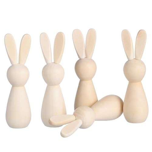 PartyKindom 5 Stück Block Holz Kaninchendekorationen Frühling Osterdekor Osterhasen Hase Kinderzimmer Party Bauernhaus Figuren Wohnkultur Kaninchen- Häschen-statue Ornament Beige von PartyKindom