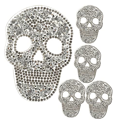 PartyKindom 5 Stück Hot-Bohr-Patch gotisch Flicken für Kleidung Nähen Skelett-Patch Karikatur Denim Halloween-Skelettschädel Skelett-Halloween- - Schädelflecken Harz Silber von PartyKindom