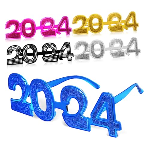 PartyKindom 5 Stück Partybrillen Lustige Neujahrsbrillen aus Flexiblem mit Einzigartigem Zahlen Design für Feierlichkeiten und Fotos Gold Silber Blau Schwarz von PartyKindom