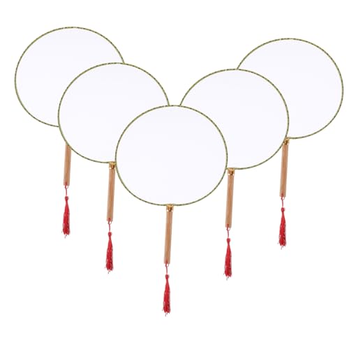 PartyKindom 5 Stück Teiliges Runder DIY Handfächer mit Bambusgriff Blanko Malfächer Tragbarer Fächer zum Bemalen Langlebiger Sommer Kühlventilator für Bastelprojekte und Festivals von PartyKindom