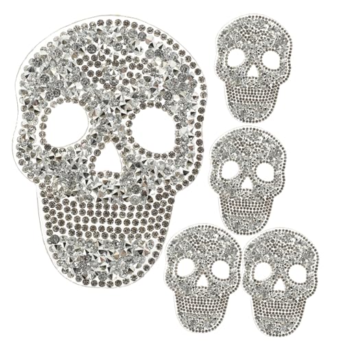 PartyKindom 5 Stück Teiliges Strass Schädel Patches mit Bügelbild Vielseitige Aufnäher zum Aufbügeln und Annähen Silberne Applikationen für Kleidung Schuhe DIY Dekoration und Reparatur von PartyKindom