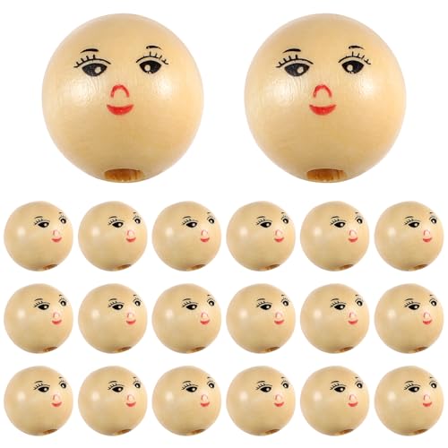 PartyKindom 50 Stück -Holzperlen Perlen Masse farbig Kreis dekorativ Gummiperlen face holzperlen Lächeln Perlen Herstellung von Smile-Perlen-Schmuck Holzperlen mit Gesichtern zum Basteln von PartyKindom