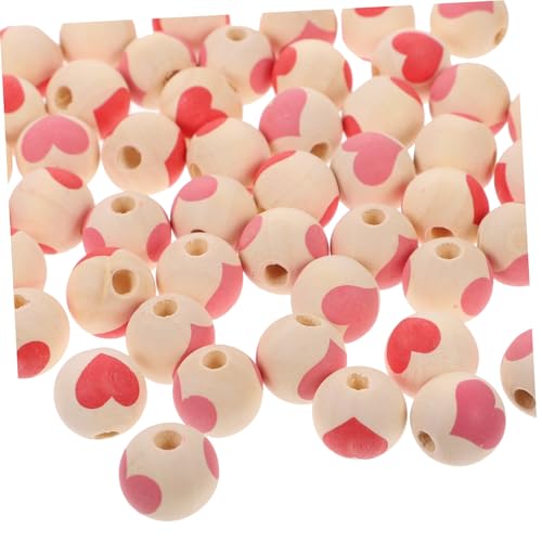 PartyKindom 50 Stück Holzperlen mit Herzmuster Lose DIY Schmuckperlen für Valentinstag Makramee Basteln Armband und Dekorationszubehör von PartyKindom