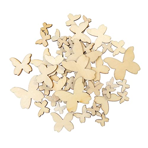 PartyKindom 50 Stück Holzschmetterlinge Mix Natürliche Holzscheiben Basteln DIY Deko Ornamente für Hochzeit und Geschenkverpackung von PartyKindom