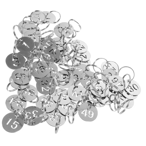 PartyKindom 50 Stück Nummernschild rostfrei für runden Schlüssel-ID-Tags Stichworte Edelstahlszahlenmarke nummeriertes Etikett Nummerierte Tags nummerierte Edelstahl -Tags runde Tags Silber von PartyKindom