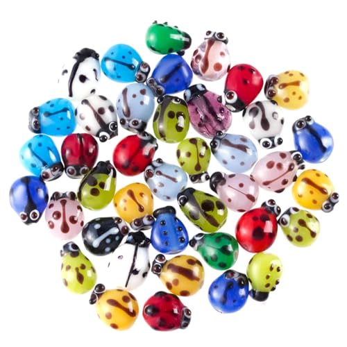 PartyKindom 50 Stück Teiliges Bunte Glasperlen mit Handgefertigten Marienkäfer Motiven Dekorative Schmuckperlen für DIY Armband und Halskettenbastelei für Festivalgeschenke und Kreative von PartyKindom