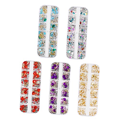 PartyKindom 5Stücke Nail Art Zubehör Teiliges Dekorationsset mit Strasssteinen und Perlen für Maniküre DIY Nageldesign Damen Langlebig und Leicht von PartyKindom