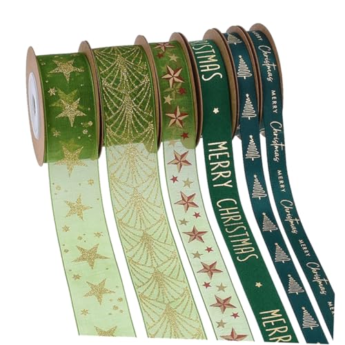 PartyKindom 6 Rollen Weihnachtsband Grün mit Folienprägung Vielseitiges Dekoband für Hochzeitsdeko Kränze Geschenkverpackung und Bastelarbeiten Weiches Langlebiges Material für Festliche PartyKindom 6 Rollen Weihnachtsband Grün mit Folienprägung Vielseitiges Dekoband für Hochzeitsdeko Kränze Geschenkverpackung und Bastelarbeiten Weiches Langlebiges Material für Festliche von PartyKindom
