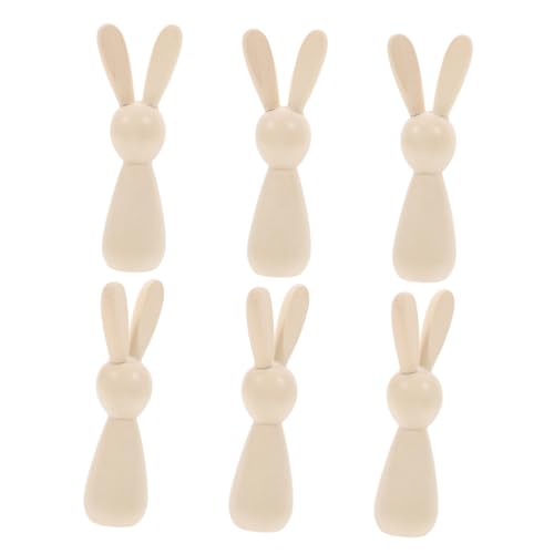PartyKindom 6 Stück Hasenspielzeug in Holzfarbe zur Bereicherung von Kaninchen Lapin -Figur Basteln, um Hase zu malen holzfiguren holzspielzeug puppe DIY liefert Hase aus Holz Khaki von PartyKindom
