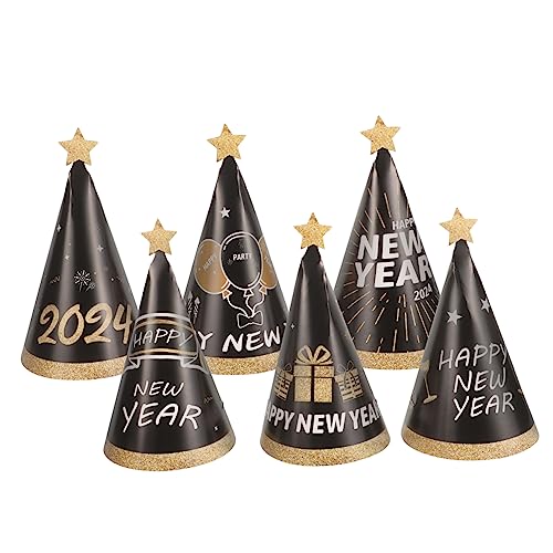 PartyKindom 6 Stück Neujahrs Partyhüte aus Papier Kegelhüte mit Happy Year Design Silvesterfotorequisiten Festliche Neujahrskappen für Partydekoration und Feierlichkeiten von PartyKindom