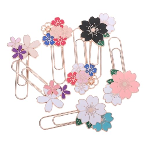 PartyKindom 7 Stück Teiliges Metall Lesezeichen mit Kirschblüten Design Kreative Büroklammern für Notizen Journaling und Dokumentenorganisation Praktische Schreibtischaccessoires für Schüler von PartyKindom