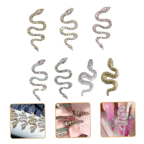 PartyKindom 7 Stück Teiliges Vintage Schlangen Nagel Charms mit Funkelnden Strasssteinen Feine Manicure Dekoration für Frauen und Mädchen Einzigartiges Nail Art Zubehör für Kreative von PartyKindom