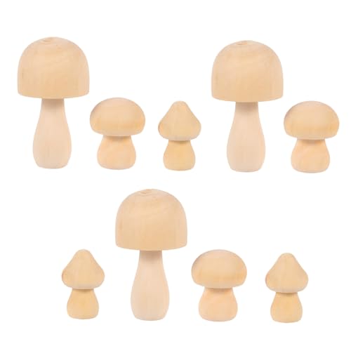 PartyKindom 9 Stück Painted White-Brasted Pilz Ornamente Weiß Natürlich Gartenpilze Babyspielzeug lackierbar Kind unvollendetes Holzhandwerk unbehandeltes Holz für Graffiti von PartyKindom