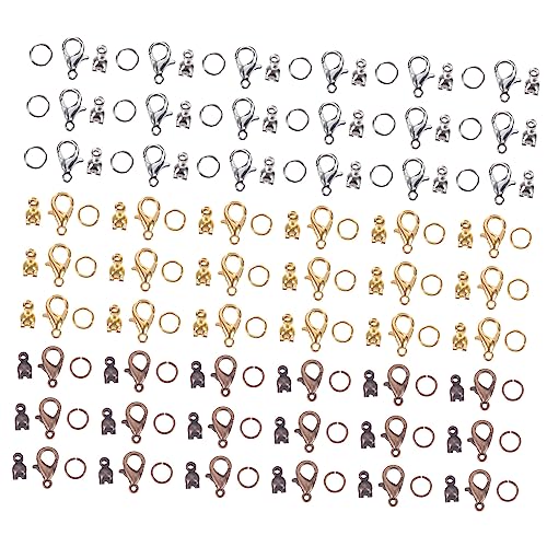 PartyKindom DIY Schmuck Zubehör Set Kettenverschlüsse Karabinerverschlüsse und Biegeringe für Armbänder und Schlüsselanhänger Gold Silber und Rotkupfer von PartyKindom