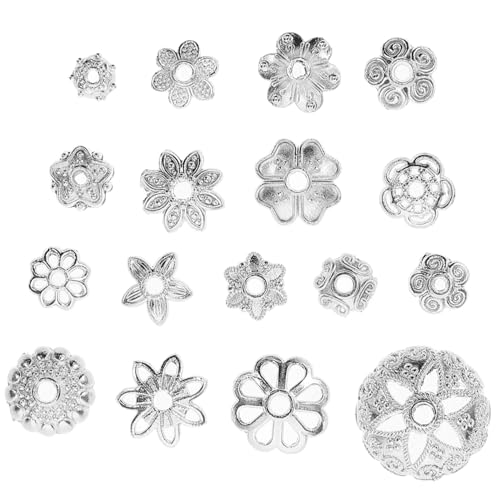 PartyKindom DIY Schmuckzubehör Perlenkappen Blumenform Silberfarben Kleine Endkappen für Armbänder Halsketten Ohrringe Einfach zu Fixieren Vielseitig für Schmuckherstellung und Bastelideen von PartyKindom