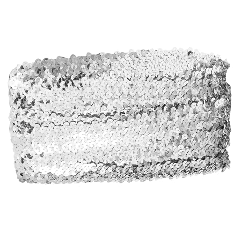 PartyKindom Elastisches Paillettenband Silber Dehnbarer Schmuckbesatz für Kleidung Kostüm DIY Randverzierung Vielseitig Einsetzbar Flache Kanten für Saum und Dekoration von PartyKindom