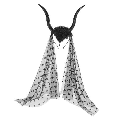 PartyKindom Gothic Queen Halloween Haarreif mit Schäferhörnern und Schwarzem Netzschleier Leichtes Atmungsaktives Kopfschmuck-accessoire für Party Cosplay und Bühnenauftritte von PartyKindom