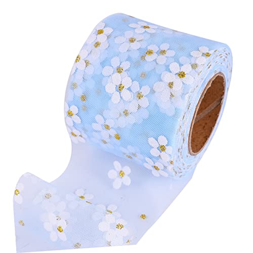 PartyKindom Handgefertigtes Mullband mit Kleinem Pflaumenblütenmuster Leichter Mesh Himmelblau für DIY Headdress Kleidung und Geschenkdekoration von PartyKindom
