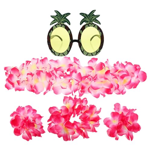 PartyKindom Hawaiian Party Deko mit Großem Blumen haarband Armbändern Halskette und Ananas sonnenbrille Buntes Sommer accessoire für Strand Poolpartys von PartyKindom