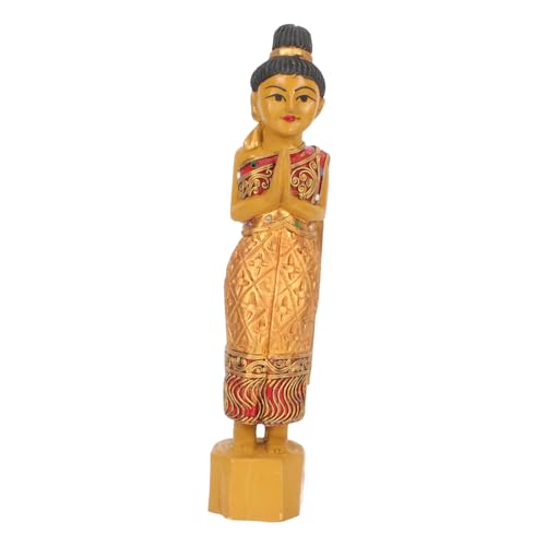 PartyKindom Holzfigur Thai Stil Goldfarbene Holzschnitzerei Skulptur Handgefertigt Kunsthandwerk Desktop Dekoration für Wohnzimmer Büro Schlafzimmer von PartyKindom