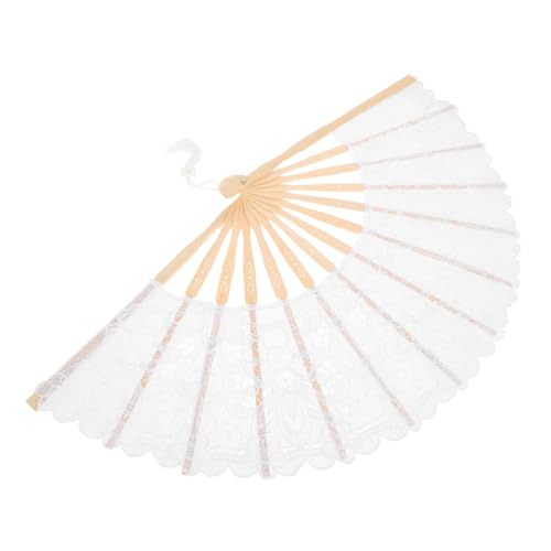 PartyKindom Lace Handfächer aus Eleganter Zusammenklappbarer Fächer mit Spitze für Hochzeiten und Raumdekoration für Frauen Design mit Quaste Weiß von PartyKindom