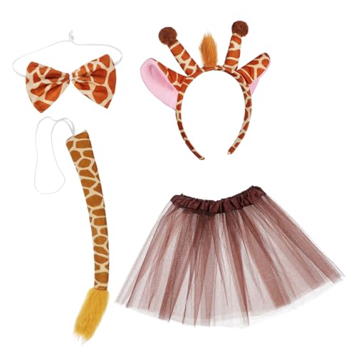 PartyKindom Mädchen Giraffen Kostüm Set mit Tüllrock Weichem Polyester Tierohren Haarreif Fliege Bequem Einfach Anzuziehen für Halloween Geburtstagsfeiern Weihnachten und Rollenspiele von PartyKindom