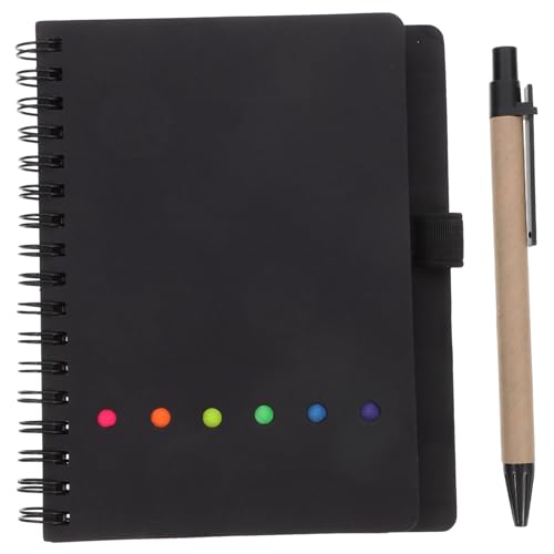 PartyKindom Schwarzes Spiralnotizbuch mit Stifthalter Seitigem Haftnotiz Handliches Kraft Papier Praktisches Pocket Notepad für Schule Büro Home Office Inklusive Farbiger Seitenmarker Tabs von PartyKindom