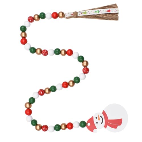 PartyKindom Weihnachtliche Holzperlen Girlande mit Tasseln und Schneemann Anhänger Rustikale DIY Perlenkette Dekoratives Hängeaccessoire für Festliche Weihnachtsdeko im Zuhause von PartyKindom