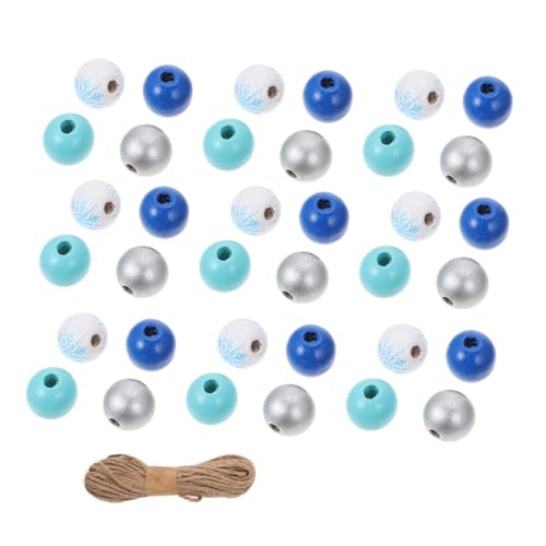 PartyKindom Weihnachtliche Holzperlen mit Blauer Schneeflocken Muster DIY Bastelperlen mit Robustem Hanfseil für Handgemachte Anhänger und Festliche Tischdekorationen für Kreative von PartyKindom