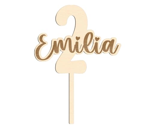 Cake Topper Geburtstag Tortenstecker personalisiert mit Namen und Geburtstagszahl - Holz oder Acrylglas erster Geburtstag Birthday Zahl Acryl Kuchen Torte (LA-76 Holz Birke Multiplex) von PartyMagix