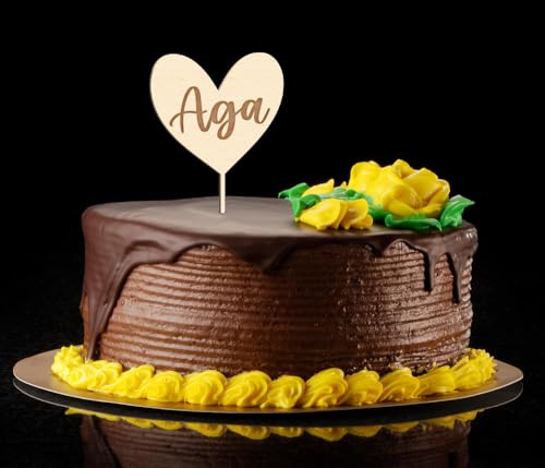 Cake Topper Herz personalisiert mit Wunschname – Tortenstecker aus Holz für Geburtstag, Hochzeit, Taufe, Jubiläum – Kuchendeko Herzform – individuelle Tortendekoration von PartyMagix