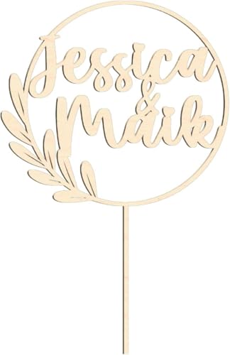 Cake Topper Hochzeit personalisiert mit Namen – Tortenstecker aus Holz (Birke, natur) – 15 cm – Caketopper für Hochzeit, Verlobung, Brautpaar, Namen Deko für Torte von PartyMagix