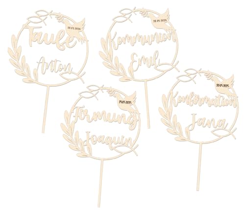 Cake Topper LA-300 Taufe mit Namen Datum für Kommunion, Konfirmation, Firmung - Tortenstecker mit Ichthy Fisch Taube aus Holz - Breite 15 cm, feinste Lasergravur Cake Topper LA-300 Taufe mit Namen Datum für Kommunion, Konfirmation, Firmung - Tortenstecker mit Ichthy Fisch Taube aus Holz - Breite 15 cm, feinste Lasergravur von PartyMagix