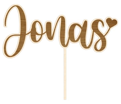 Cake Topper mit Wunschnamen personalisiert Tortenstecker aus Holz mit HerzName individuell gelasert & graviert LA-118 von PartyMagix