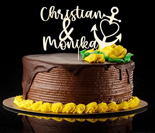 Kuchenstecker Cake Topper Anker mit Wunschnamen personalisiert Tortendeko Kuchen-Deko Tortenstecker, superfeine hochwertige Gravur 10 bis 25 cm, Birke Multiplex von PartyMagix