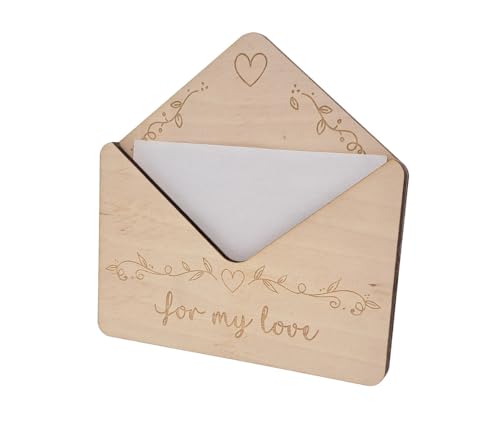 PartyMagix Briefumschlag aus Holz 12cm x 12cm x 1cm - Geld Geschenk Verpackung Holzumschlag Geschenkidee Herzensnachricht Umschlag von PartyMagix