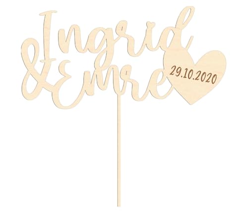 Personalisierter Cake Topper Hochzeit – Herz & Liebe Gravur Tortendeko für Verlobung & Paare – Personalisiertes Torten-Topper Tortenstecker aus Holz graviert Personalisierter Cake Topper Hochzeit – Herz & Liebe Gravur Tortendeko für Verlobung & Paare – Personalisiertes Torten-Topper Tortenstecker aus Holz graviert von PartyMagix