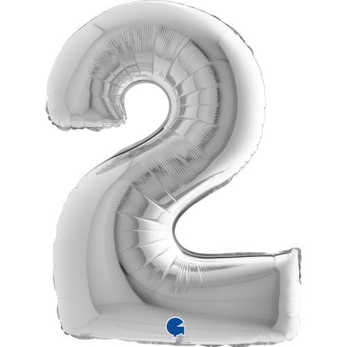Grabo XXL Riesen Zahlen Folienballon 102 cm (40") Farbauswahl – Perfekte Deko für Geburtstage, Jubiläen & Feiern – Happy Birthday Party-Highlight - für Helium und Luft! Wiederverwendbar! (Silber, 2) von Grabo