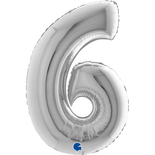 Grabo XXL Riesen Zahlen Folienballon 102 cm (40") Farbauswahl – Perfekte Deko für Geburtstage, Jubiläen & Feiern – Happy Birthday Party-Highlight - für Helium und Luft! Wiederverwendbar! (Silber, 6) von Grabo