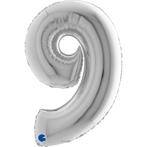Grabo XXL Riesen Zahlen Folienballon 102 cm (40") Farbauswahl – Perfekte Deko für Geburtstage, Jubiläen & Feiern – Happy Birthday Party-Highlight - für Helium und Luft! Wiederverwendbar! (Silber, 9) von Grabo