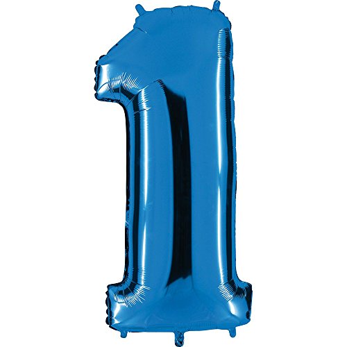 PartyMarty Grabo_001B-P Ballon Zahl in Blau - XXL Riesenzahl 100cm - für Geburtstag Jubiläum & Co - Neun - Party Geschenk Dekoration Folienballon Luftballon Happy Birthday (Zahl 1) von PartyMarty