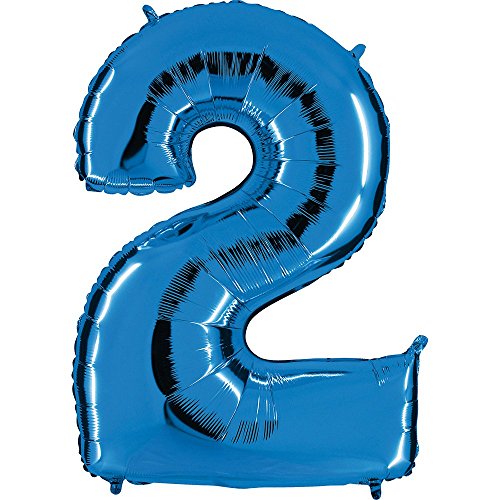 PartyMarty Grabo_002B-P Ballon Zahl in Blau - XXL Riesenzahl 100cm - für Geburtstag Jubiläum & Co - Neun - Party Geschenk Dekoration Folienballon Luftballon Happy Birthday (Zahl 2) von GRABO