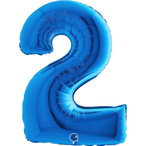 PartyMarty Grabo_002B-P Ballon Zahl in Blau - XXL Riesenzahl 100cm - für Geburtstag Jubiläum & Co - Neun - Party Geschenk Dekoration Folienballon Luftballon Happy Birthday (Zahl 2) von PartyMarty