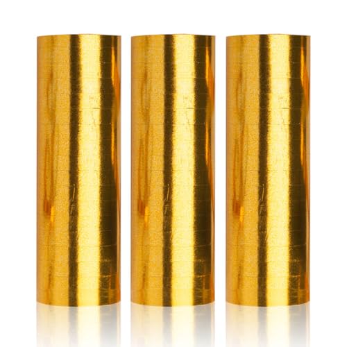 PartyMarty Luftschlangen Gold Metallic im 3er Sparpack - 3 Rollen mit je 18 metallisch glänzenden Luftschlangen - Karneval, Fasching, Hochzeit, Silvester & Co GmbH® von PartyMarty