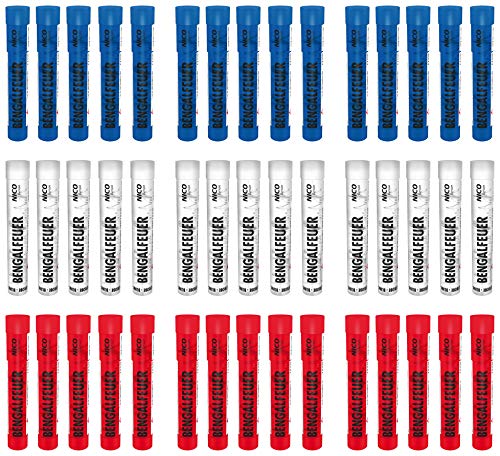 PartyMarty Multipack 45 Stück Bengalfeuer 15x rot, 15xweiß blinkend, 15xblau für Geburtstag, Jubiläum, Hochzeit und Silvester (45-teilig) von PartyMarty