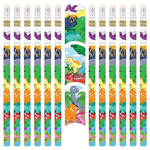 PartyPack 12x Dinosaurier Dino Bleistifte mit Radierer, perfektes Mitgebsel, Ideal zum Schulanfang, Kinder Partygeschenke, Kindergeburtstag Gastgeschenke, Dino Party. von PartyPack