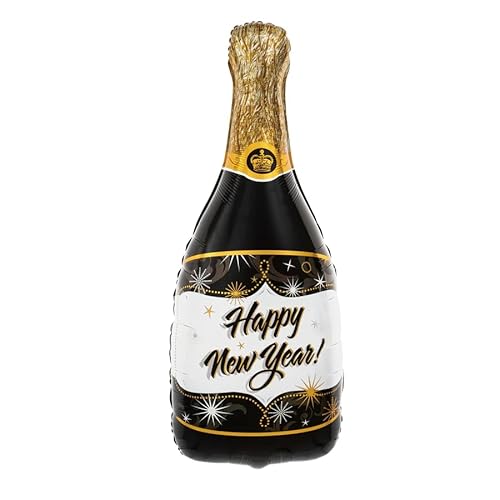 Folienballon * Champagner Flasche Happy New Year * schwarz als Deko für Silvester und Party | 49x100cm groß | Partydeko Luftballons Ballons Neujahr Flasche von PartyPal