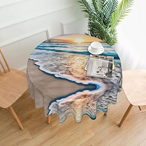 Runde Tischdecke mit Sonnenuntergang, Meeresmotiv, waschbar, Polyester, perfekt für Buffet-Tische, Partys, Picknick-Mittagessen. - 152 cm von PartyUnix