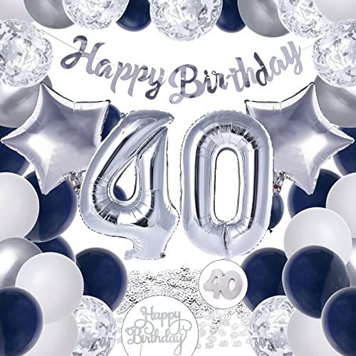 PartyWoo, 48 Stück Silber, Luftballons 40 Geburtstag, Sternfolienballons, Happy Birthday Girlande, Tortendeko, Geburtstagswimpel, Party Deko Mann von PartyWoo